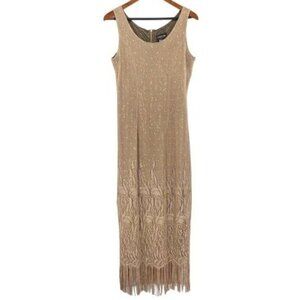 Vintage Onyx Nite Metallic Gold Maxi Long Tassel Dress Old Hollywood Glam